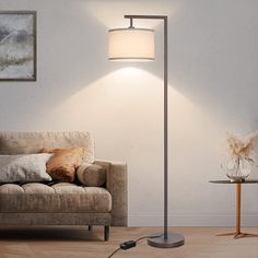 a living room scene with focus on the floor lamp