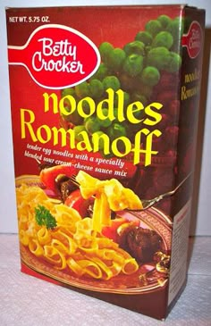 betty cooker noodles romanoff box sitting on a table