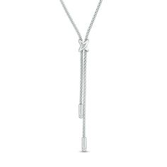 "X" Lariat Necklace in Sterling Silver - 17" | Zales Formal Dangle Lariat Necklace, Silver Lariat Necklace With Box Chain, Elegant Silver Chain Lariat Necklace, Formal Box Chain Lariat Necklace, Formal Lariat Necklace With Box Chain, Dressy Attire, Lariat Necklace, Lobster Claw, Chain Necklace