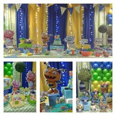 peppa pig birthday party with balloons, cake and decorations