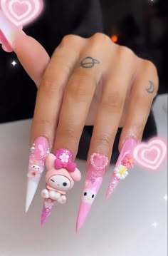 Stelleto Nails, Nails Sanrio, Stilleto Nails Designs, French Tip Nail Art, Idea Nail, Nails Inspired, Diy Acrylic Nails