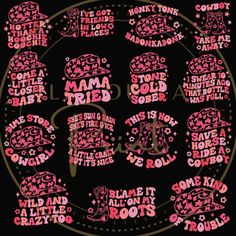 a black and pink poster with words in different languages that spell out the word mama tried