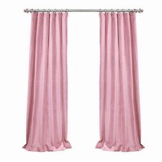 pink curtains hanging on a metal rod