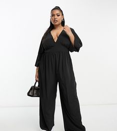 Jumpsuits & Rompers by ASOS Curve One-piece wonder Plunge neck Kimono sleeves Button-keyhole back Wide leg Regular fit Jumpsuit Styles, Outfit Party, Culotte Jumpsuit, Kimono Sleeves, Drop Top, Asos Curve, Kimono Sleeve, Sunglasses Shop, Winter Accessories