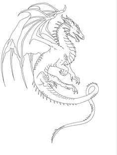 a black and white drawing of a dragon