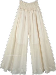 Beige Cotton Wide Leg Pants For Summer, Beige Cotton Wide Leg Summer Pants, Summer Beige Cotton Wide Leg Pants, Chic Off White Cotton Wide Leg Pants, Off White Cotton Wide Leg Pants For Spring, White Cotton Wide Leg Pants For Summer, Cream Cotton Wide Leg Pants With Elastic Waistband, Casual Cream Cotton Wide Leg Pants, Casual Cream Wide Leg Cotton Pants