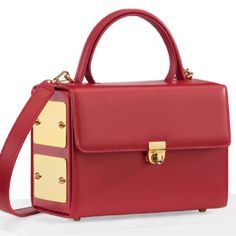 Calf Leather Bag With Clasp Closure In The Front Red Leather Lining Leather Handle Adjustable And Detachable Leather Shoulder Strap Golden Hardware Two Inside Pockets, Including One With Closure Dimensions 20 11 15 Cm Light Mark On Front Luxury Red Square Shoulder Bag, Red Crossbody Box Bag For Evening, Designer Red Rectangular Box Bag, Red Office Clutch Bag, Luxury Red Square Bag, Red Satchel With Gold-tone Hardware Modern Style, Modern Red Satchel With Gold-tone Hardware, Chic Red Flap Bag With Gold-tone Hardware, Red Crossbody Box Bag For Formal Occasions