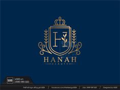 the logo for hannah beauty is shown on a dark blue background with gold trimming