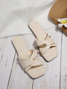 Elevate your summer style with our Chic Twist Detail Flat Sandals! Designed in a sophisticated Elegant Beige color, these sandals feature a unique twist detail that adds a touch of elegance to any outfit. Crafted with comfort and style in mind, these sandals are perfect for any occasion, from a day out shopping to a night out on the town. Color : Beige Upper Material : PU Leather Lining Material : PU Leather Insole Material : PU Leather Outsole Material : PVC Strappy Synthetic Footbed Sandals For Vacation, Summer Strappy Synthetic Sandals, Strappy Synthetic Sandals For The Beach, Synthetic Strappy Sandals For Beach, Chic Summer Beach Sandals, Chic Beach Sandals For Summer, Elegant Spring Footbed Sandals, Strappy Synthetic Footbed Sandals For Beach, Strappy Synthetic Footbed Sandals For Summer