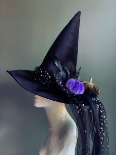 Fun and comfortable witches hat! Dress up as a witch this Halloween season and create your witch costume around one of these beautiful Witchy Hats!  The butterflies can be any color(s) you want so pls feel free to leave a checkout note with your requests! S I Z E  Adult size, fits Teens and Adults S H I P P I N G -  Processed same day or within 24 hours.  1-2 day guaranteed delivery, add item to cart, click shipping tab for rates.  Pls leave a check out note with your need date & contact number Spooky Hats For Halloween Costume Party, Witchy Costume Hat For Fall, Witchy Hats For Halloween Costume Party, Whimsical Halloween Costume Accessories, Handmade Black Halloween Costume Hats And Headpieces, Whimsical Black Halloween Hat, Handmade Black Halloween Costume Hats, Black Whimsical Costume Hats, Curved Brim Hat For Halloween Themed Events