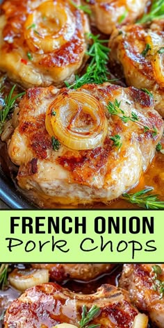 french onion pork chops in a skillet