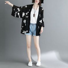 Lady Chiffon Kimono Cardigan Japanese Top Blouse Beachwear Cover Up Embroidered | eBay Cardigan Japanese, Chiffon Kimono Cardigan, Spring T Shirts, Chiffon Kimono, Cover Beachwear, Saiki K, Kimono Cardigan, Saved Pins, Cardigan Top