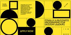 a poster with black and yellow shapes on it that says,'apply now '