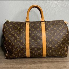 Very Good Condition. Honey Patina Vachetta, Clean Interior, Handles Have Some Sign Of Use. Please Refer To Pics Lv Dust Bag Will Be Included. Made In France Date Code: F10050 Dust Bag Included I Purchased It But Never Used It Reposhing This Item I Purchased From @Cyn_981. Loved It, But Ready To Rotate For Something New. Questions? Leave A Comment Below! Louis Vuitton Keepall 45, Keepall 45, Louis Vuitton Keepall, Louis Vuitton Bags, Womens Tote Bags, Made In France, Something New, Louis Vuitton Bag, Patina