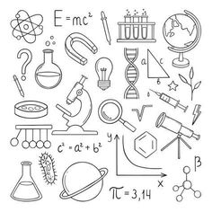 science doodles with different objects and numbers