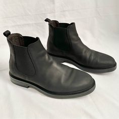 These Italian-Made Chelsea Boots Are In Excellent Condition! Very Lightly Used, No Damage To Be Seen! They Have A Clean, Classic Shape And Are Very High-Quality. Best Part About Them Is That They Are Waterproof!! Nubuck Leather Upper, Leather Lining, And Rubber Sole. Nubuck Leather Is Soft, Velvet-Like Leather That Has Been Treated To Be More Resistant To Wear! These Fit True To Size. Rugged Black Chelsea Boots For Outdoor, Classic Waterproof Boots With Round Toe, Classic Waterproof Boots With Plain Toe, Waterproof Leather Boots With Plain Toe, Classic Weatherproof Waterproof Boots With Round Toe, Classic Weatherproof Ankle Work Boots, Classic Leather Weatherproof Work Boots, Classic Waterproof Ankle Work Boots, Casual Ankle Waterproof Boots For Business