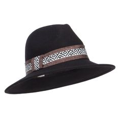 Women's Large Brim Tribal Wool Fedora Black Wool Fedora With Flat Brim, Black Artisan Brimmed Fedora, Black Wool Fedora With Curved Brim, Western-themed Wide Brim Rigid Fedora, Black Felt Hat With Short Brim, One Size, Fedora Women, Wool Fedora, Felt Fedora, Camping Adventure