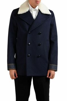 Fur Collar Coat, Peacoat Jacket, Tom Ford Men, Wool Peacoat, Pea Coats, Prada Men, Mens Navy, Men's Coats And Jackets, Vest Jacket