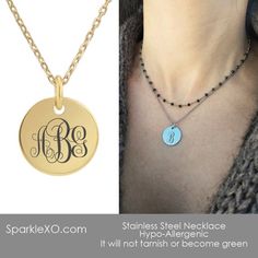 Monogram Necklace Valentines Day Gifts Personalized Necklace Initial Necklace Round Pendant Name Nec Rose Gold Initial, Custom Coins, Gold Disc Necklace, Vertical Bar, Necklace Name, Coin Pendant Necklace, Necklace Initial, Custom Bar, Letter Charm