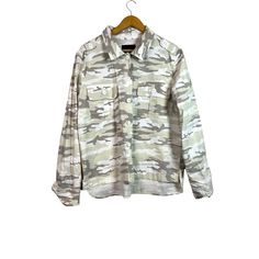 Sanctuary White Green Camo Shacket Button Down Shirt Jacket Size Medium Nwt New With Tags. In The Color Neutral Camouflage. Collared. Long Sleeve. Front Button Closure. Front Chest Pockets. Style #Xj0442a32507. From Smoke-Free/Pet-Free Home. Bundle & Save Offers Are Welcomed Casual White Outerwear With Spread Collar, White Long Sleeve Shacket With Snap Buttons, White Long Sleeve Shirt With Buttoned Pockets, Fall Military Collared Shirt, White Shirt With Button Closure For Winter, Military Style Collared Shirt For Fall, White Cotton Top With Flap Pockets, White Cotton Tops With Flap Pockets, White Long Sleeve Tops With Buttoned Pockets