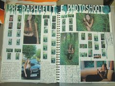 an open photo book with pictures of women in them and the words pre - raphaeli e photoshot on it