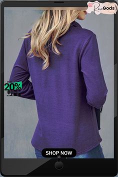 Casual Crew Neck Casual Long Sleeve Shirts & Tops Fall Crew Neck Purple Blouse, Purple Crew Neck Blouse For Fall, Fall Purple Crew Neck Blouse, Solid Shirt For Fall Layering, Purple Long Sleeve T-shirt For Winter, Purple Long Sleeve Winter T-shirt, Purple Crew Neck Top For Layering, Purple Tops For Fall Layering, Purple Long Sleeve Top For Fall