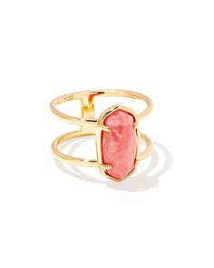 The Elyse 18k Gold Vermeil Double Band Ring in Pink Rhodochrosite is your signature statement stackable, now elevated to withstand the everyday. Crafted with long-lasting gold vermeil and one-of-a-kind stone detail, stack confidently and shine repeatedly in this beloved Kendra Scott icon. Kendra Scott Ring, Double Band Ring, Plating Techniques, Pink Rhodochrosite, Double Band Rings, Simple Pendant, Jewelry Styling, Jewelry Accessories Ideas, Jewelry Personalized