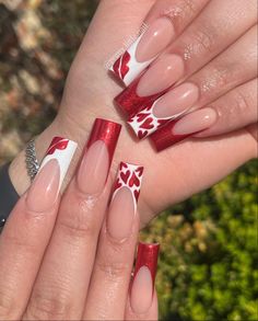 Chrome Frenchies, Red Chrome Nails, Horror Nails, Vday Nails, Red Chrome, Chrome Nails Designs, Red Acrylic Nails, Grunge Nails, Nail Designs Valentines