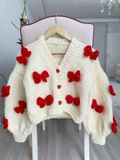 Bow Cardigan, Diy Crochet Patterns, Unique Gifts For Women, Vintage Ribbon, Lace Shawl, Outfit Inspiration Fall, White Sweater, Red Bow, Cropped Cardigan