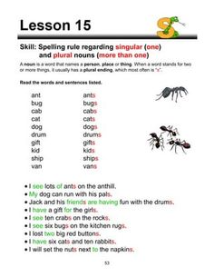 Spelling Rules, Plural Nouns, Gifted Kids, English Lessons, Kindergarten Activities, Kindergarten