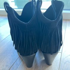 Saint Laurent Women’s Black Suede Fringe Boots Brand New Women’s Size 37.5 Brand New In Box! Never Worn! Black Pointed Toe Heeled Boots With Heel Pull Tab, Black Low Heel Boots With Stacked Heel, Black Boots With Stacked Low Heel, Black Heeled Boots With Heel Pull Tab For Fall, Black Evening Boots With Stacked Heel, Black Boots With Stacked Heel For Evening, Black Stacked Heel Boots For Evening, Black Suede-lined Boots For Fall, Party Suede Boots With Stacked Heel