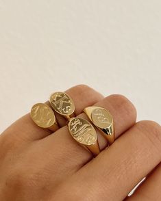 Chic and dainty monogrammed signet ring with your choice of font (block or script) and colors available in sterling silver, yellow gold vermeil, rose gold vermeil, or 14K solid gold. For your one of a kind signet ring, shop this personalized best seller, wear it with your monogram or your loved ones. Please note for monogrammed pieces enter the letters in the following order: FIRST INITIAL(first name), SECOND INITIAL(last name), THIRD INITIAL(middle name). Example: For 'Louisa May Alcott' type ' Chunky Gold Signet Rings, Gold Rings Statement, Perfect Ring Stack, Signet Initial Ring, Monogram Signet Ring, Silver Engraved Rings, Initial Signet Ring, Signet Ring Stack, Signet Ring Initials