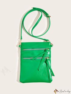 BirdinBag - Compact Zippered Crossbody Bag with Multiple Pockets - Stylish and Functional Inch Bag, Details Pictures, Envelope Bag, Word Wrap, White Space, Green Bag, Free Gifts, Crossbody Bags, Pu Leather