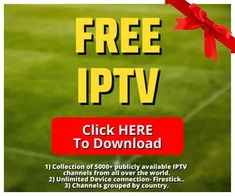 a green field with a red ribbon and the words free iptv