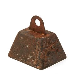 an old rusted iron bell on a white background with clipping to the side