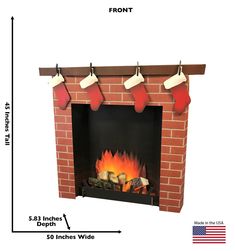 a brick fireplace with stockings hanging over it