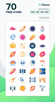 an illustrated poster with different types of objects on it and the words 70 free icons