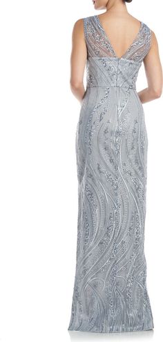 JS Collections Rosalynn Embroidered Floral V-Neck Column Gown | Nordstrom Motb Dress, Mother Of The Groom Gowns, Dresses Elegant Long, Bride Dress Ideas, Mother Of Groom Dress, Grey Long Dress, Mother Of Bride Dress, Mob Dress, Mother Of The Bride Dresses Long