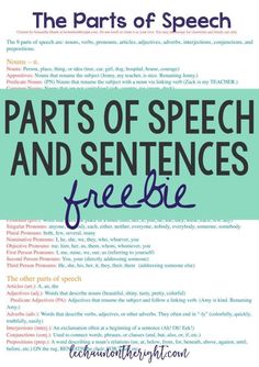 the parts of speech and sentences freebie is shown in blue, with text that reads