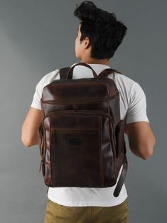 Trustpilot Our handmade leather Alpha backpack is the perfect choice for your travel need. Carry your travel essentials in a trendy and convenient way with our super spacious backpack bag. The bag comes with multiple pockets and a main zipper compartment which gives easy access to the inside main compartment. The backpack has two adjustable straps on the back for adjusting as per your comfort. The premium backpack is crafted from high-grade buffalo leather giving it a vintage and eye-catchy look Leather Travel Bag With Large Capacity, Leather Backpack With Luggage Sleeve For Trips, Leather Backpack With Large Capacity, Leather Backpack With Zipper For Trip, Large Capacity Leather Satchel Backpack For Trips, Leather Backpack With Zipper Closure For Trips, Large Capacity Leather Duffle Bag Backpack, Leather Backpack With Zipper Pocket, Large Capacity Backpack For Trip