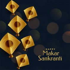 happy makar sanki greeting card with golden umbrellas on dark blue boke background