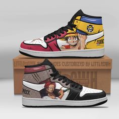 Luffy X Shanks Anime Shoes Custom One Piece Jd Sneakers Lightweight construction with breathable mesh fabric provides a comfortable and flawless fit. My Hero Academia Eri, Anime Sneakers, Super Saiyan God, Jordan Sneaker, Anime Shoes, High Shoes, Shoes Custom, Anime Gifts, Air Jordan Shoes