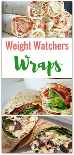 several different wraps are shown with the words weight watchers wraps above them and below it