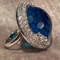 Beautiful Blue Austrian Crystal Ring Austrian Crystal And Blue Diamond Cut Faux Gem Blue Austrian Crystal Spherical Statement Ring Nwots Blue Evening Rings, 7 Rings, Crystal Ring, Austrian Crystal, Crystal Rings, Blue Diamond, Womens Jewelry Rings, Diamond Cut, Statement Ring