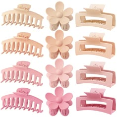 PRICES MAY VARY. 🌸ONE SIZE FITS ALL: Clips are made of sturdy & matte plastic materials and strong metal springs. They are flexible, durable, easy to use, and hard to break. Large sizes are perfectly suitable for your thick/normal thin/spar/fine/straight smooth hair. These matte claw clips are aesthetic accessories for women, that is what you are looking for 🌸NON SLIP: The powerful metal spring and the interlocking teeth design allow it to strong hold your hair firmly and create any hairstyle you want. These claw clips are non-slip, so you can be assured that your hair will stay put 🌸PINK COLORS 3 STYLES: 3''Flower hair clips+4.3"Rectangle claw clips+4.3" hair claw clips. These clips are so cute and they come in a good variety of colors（Pink, light pink, khaki, light khaki）. We can pret Claw Clips Flower, Big Hair Clips, Christmas Clothing Ideas, Thinning Thick Hair, Hair Clips Flower, Banana Clips, Matte Hair, Aesthetic Accessories, Thick Curly Hair