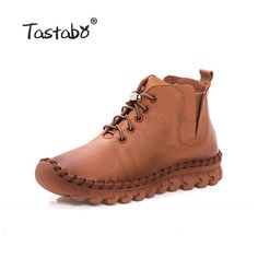 Tastabo Handmade Ankle Boots With Fur Retro Boots Shoes Women Fashion Handmade Slip-on Soft Leather Winter Warm Boots Ladies - Touchy Style