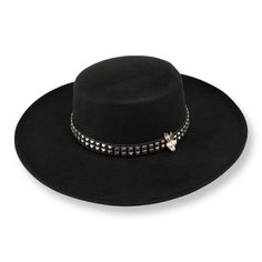 This extra wide brim, round top fedora is what rock n roll dreams are made of. Made from luxe wool and finished with a metal studded band. Look effortlessly cool whilst staying warm at the same time. -Handmade in the USA -One Size Fits Most -Comes with our signature duster bag Winter Festival Fedora With Flat Brim, Flat Brim Winter Fedora For Festivals, Winter Festival Flat Brim Fedora, Winter Festival Top Hat With Curved Brim, High Crown Hats For Winter Rodeo, Western Style Fedora For Winter Parties, Western Style Winter Fedora For Party, Western Style Winter Party Fedora, Winter Festival Top Hat With Short Brim