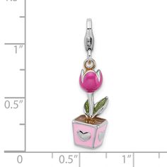 Sterling Silver Amore La Vita Rhodium-pl 3-D Enameled Potted Tulip CharmSterling, at over 92% silver, is quite pure. Perhaps this metals most remarkable attribute is the way it ages. Silver patinas so beautifully that designers often exaggerate the quality, incorporating recesses protected from the natural polishing of everyday wear and even pre-oxidizing the surface.Designed with YOU in mind: Using our years of experience providing the top quality jewelry through our stores in Northern Florida, Silver Jewelry With Glossy Finish For Gift, Silver Enamel Jewelry For Mother's Day, Silver Metal Charms For Valentine's Day, Silver Enamel Charms For Gift, Northern Florida, Enamel Plate, Tulip Flower, Pink Enamel, Magnetic Bracelet