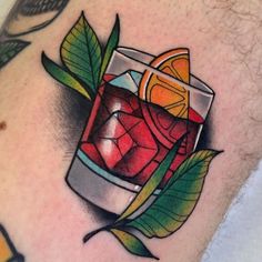 Old Fashioned Cocktail Tattoo, Glass Bottle Tattoo, Neo Trad Flash, Cocktail Moodboard, Whisky Tattoo, Neo Traditional Tattoo Flash, Drink Tattoo, Cocktail Tattoo, Food Tattoo