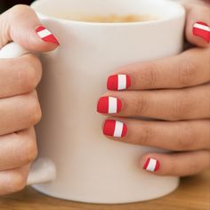 Red And Black Nails, French Manicure Nail Designs, Austria Flag, Flag Nails, Red And White Nails, Poland Flag, French Manicure Nails, Minx Nails, Manicure Nails